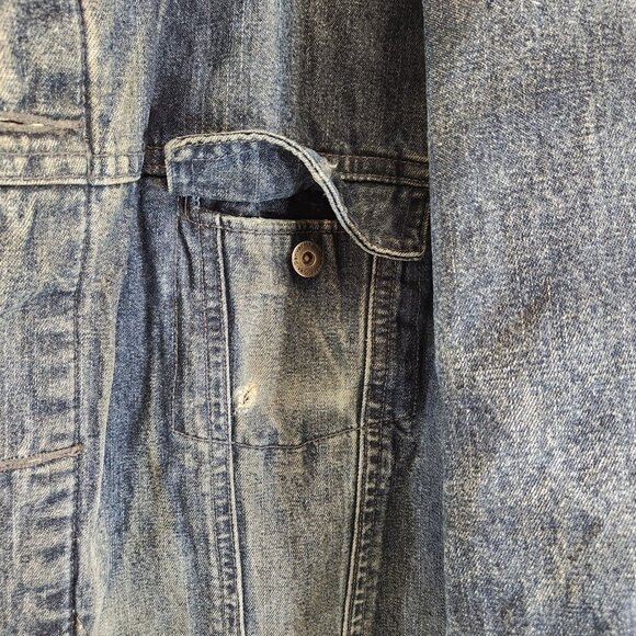 Denver Hayes Mens Lined Quilted Denim Jacket Distressed Parachutist Patch Warm - Picture 4 of 16